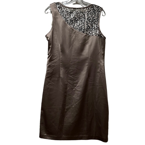 Donna Ricco 12 Taupe Ruched Sleeveless Sequin Detail Cocktail Dress NWT G - Picture 2 of 6